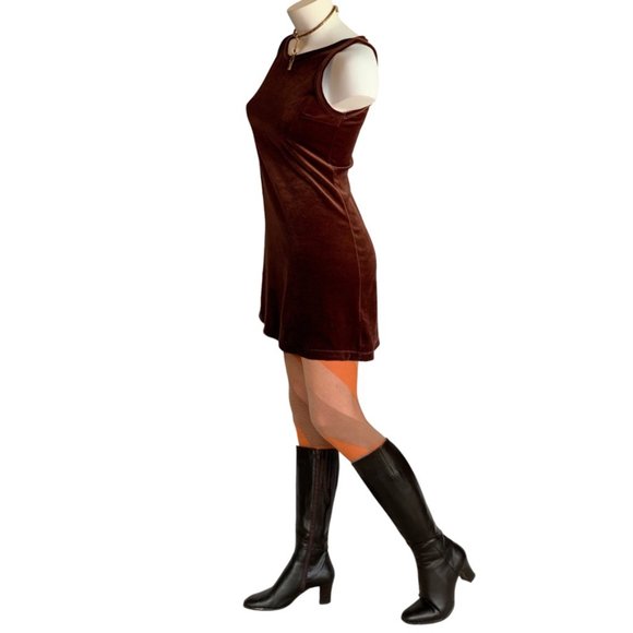 Like new brown velvet/velour boat neck fit & flare mini dress - size M - Picture 7 of 7